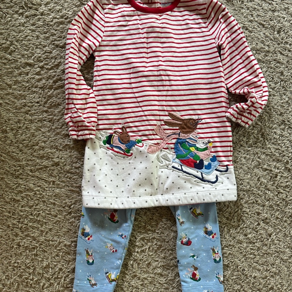 Baby Boden Red and White Striped Set with Blue Leggings